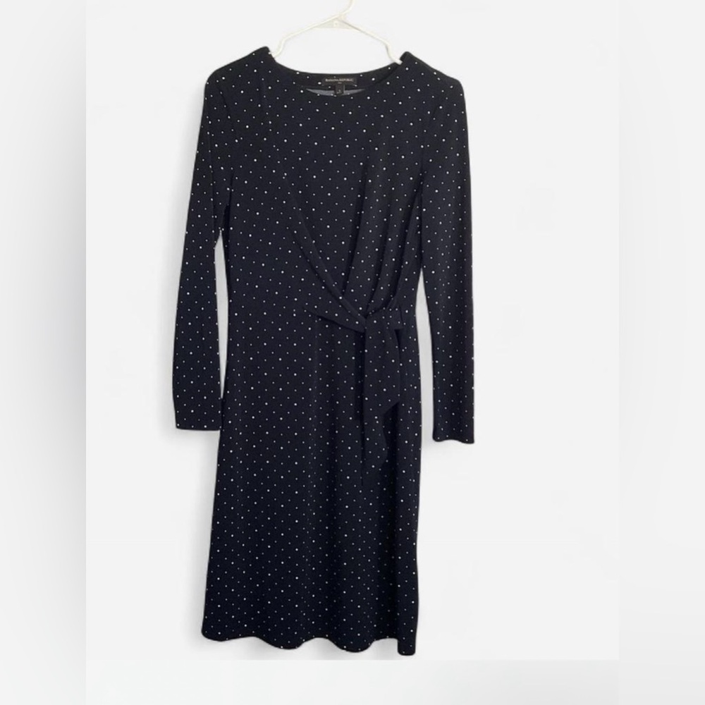 Banana Republic Black Long Sleeve Dress with White Dots